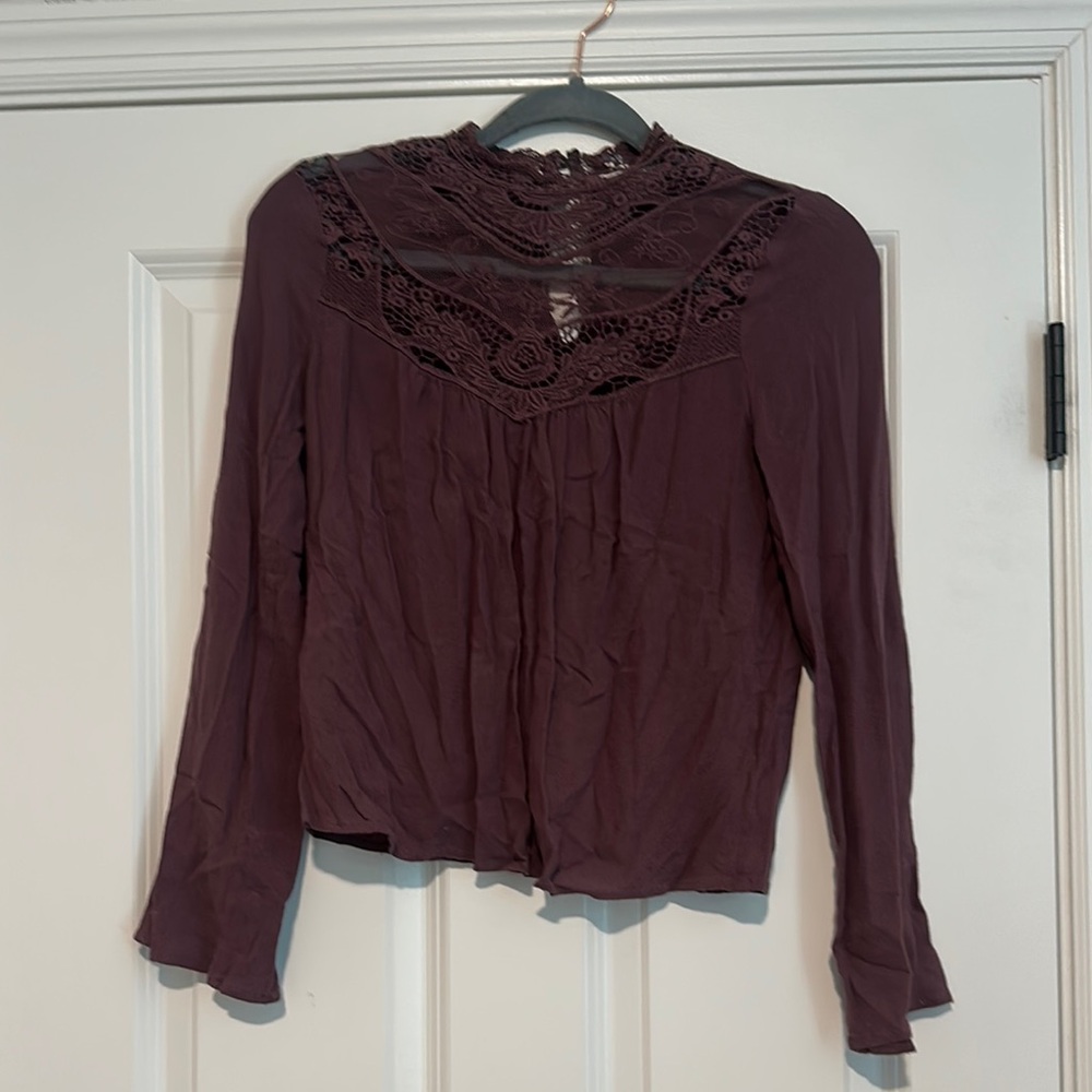 Full Tilt Red Ruffled Long Sleeve Blouse